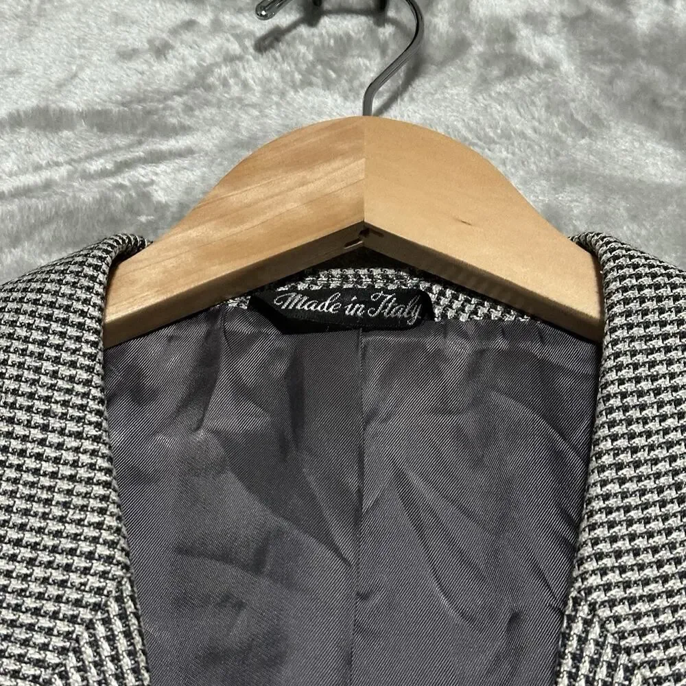 Vintage Vito Rufolo Houndstooth Blazer Mens 46L Grey Lanificio Di Pray Wool Silk